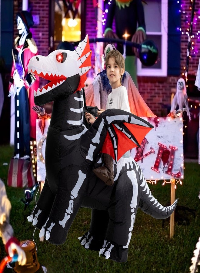 One Casa Inflatable Costume Kids,Blow Up LED Light Eyes Skeleton Dragon Suit,Ride On Halloween Costumes for Boys Girls (7-10YRS) - Image 3